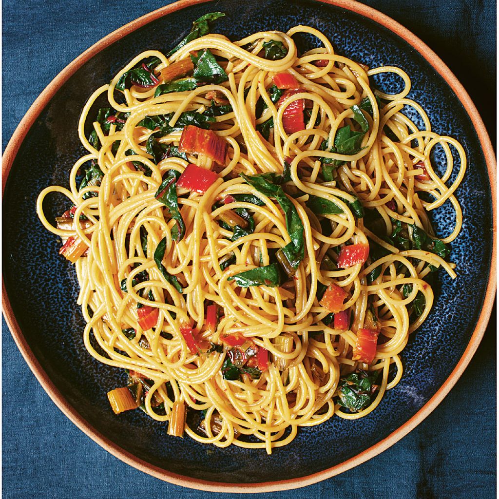 Spaghetti with Chard, Chilli and Anchovies from Cook, Eat, Repeat:  Ingredients, recipes and stories by Nigella Lawson