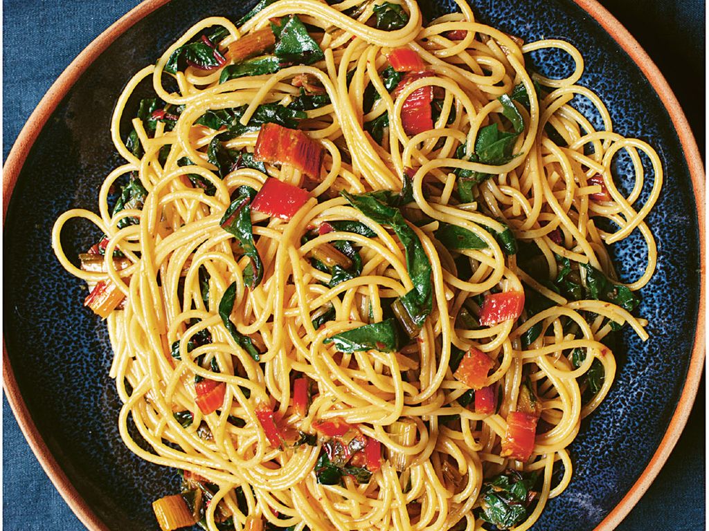 Spaghetti with Chard, Chilli and Anchovies from Cook, Eat, Repeat:  Ingredients, recipes and stories by Nigella Lawson