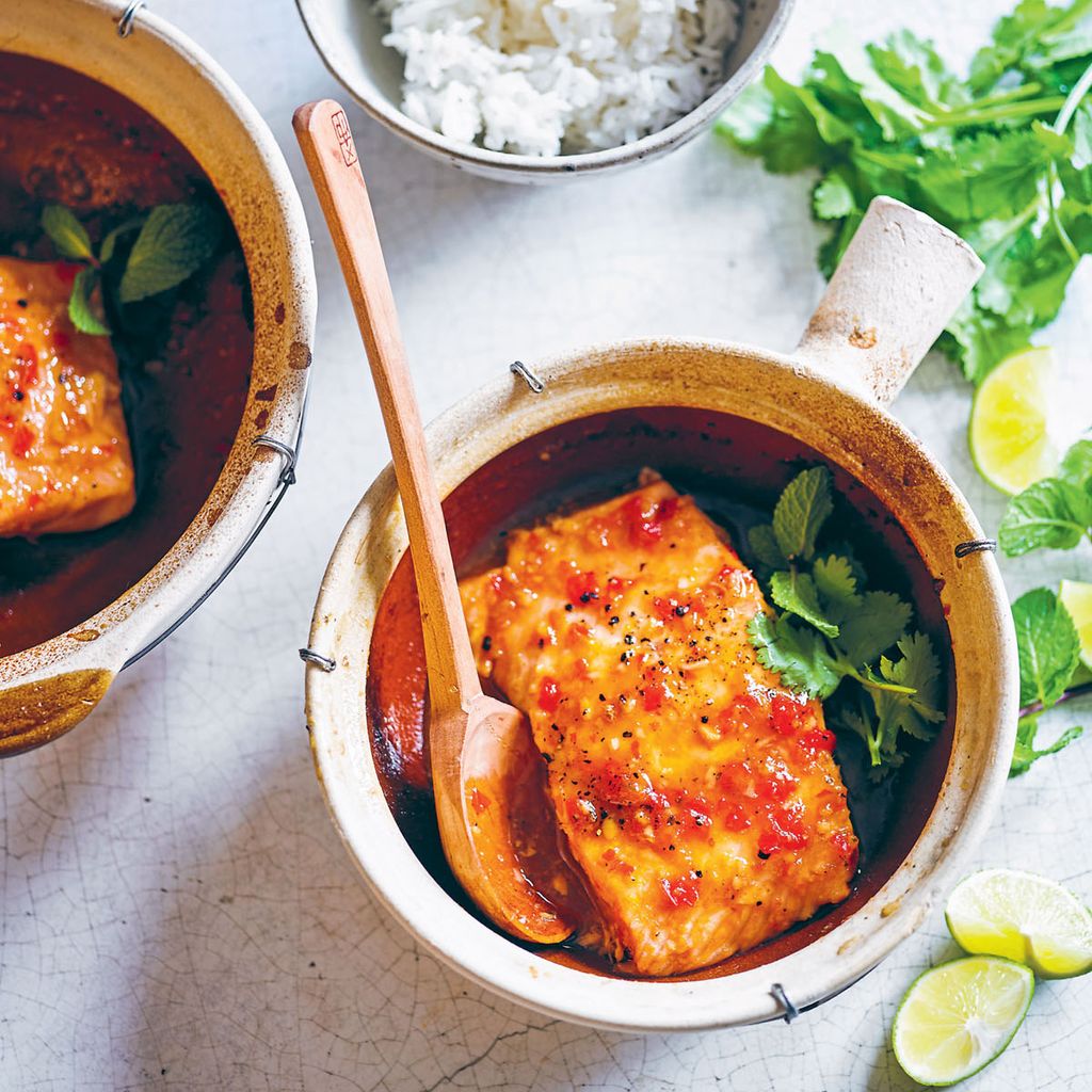 Vietnamese Caramel Salmon With Steamed Ginger Rice, Recipe