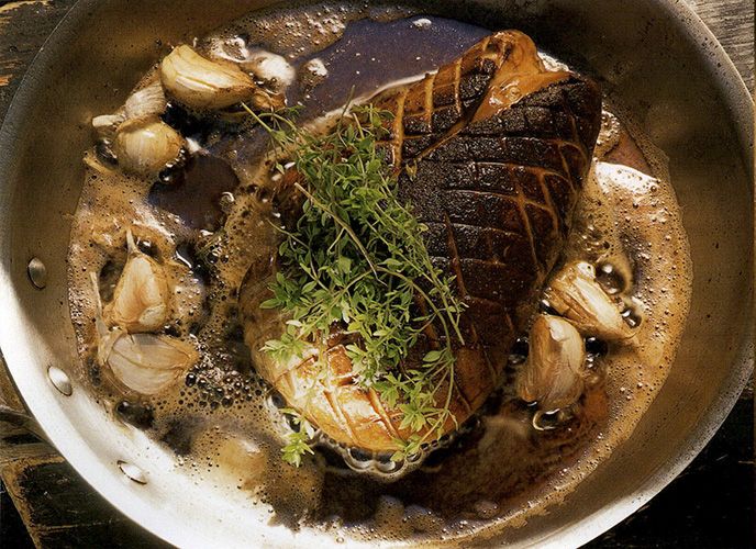 Whole Roasted Moulard Duck Foie Gras with Apples and Black