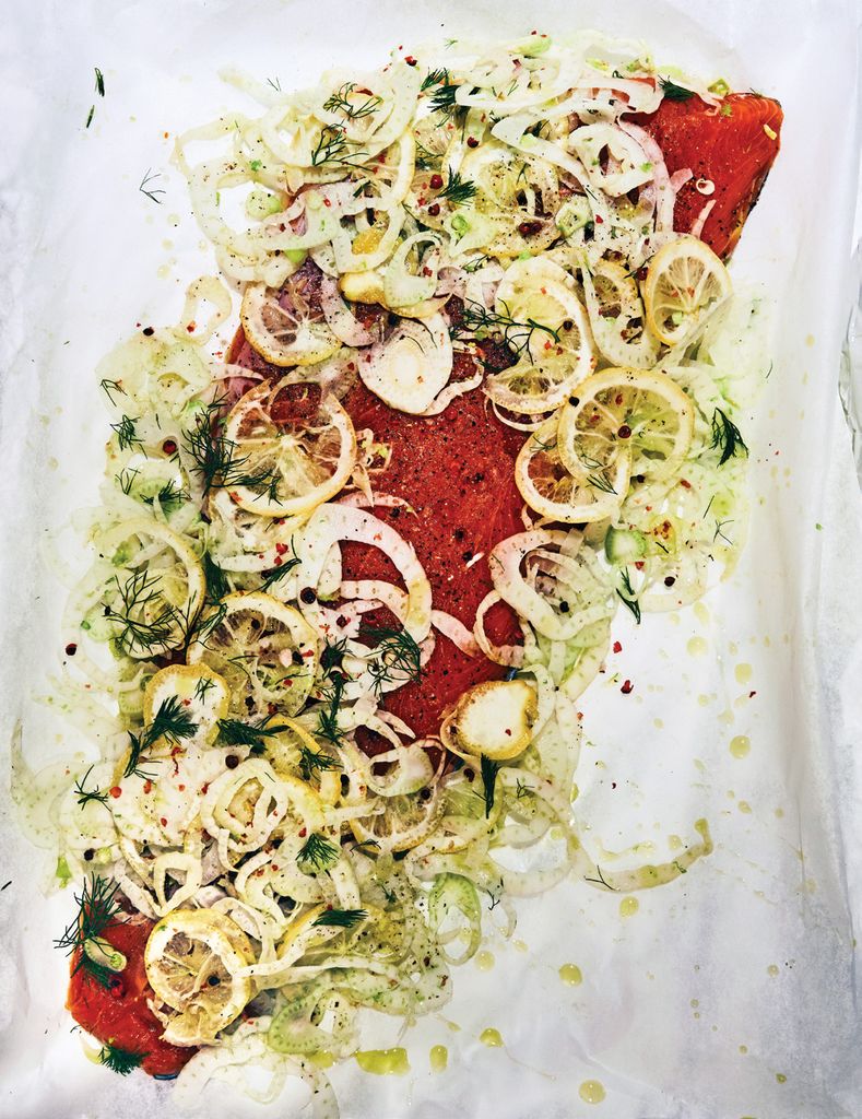 Whole Side of Salmon with Fennel, Lemon & WatercressMiso Mayo from