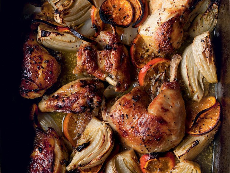 Roasted chicken with clementines arak