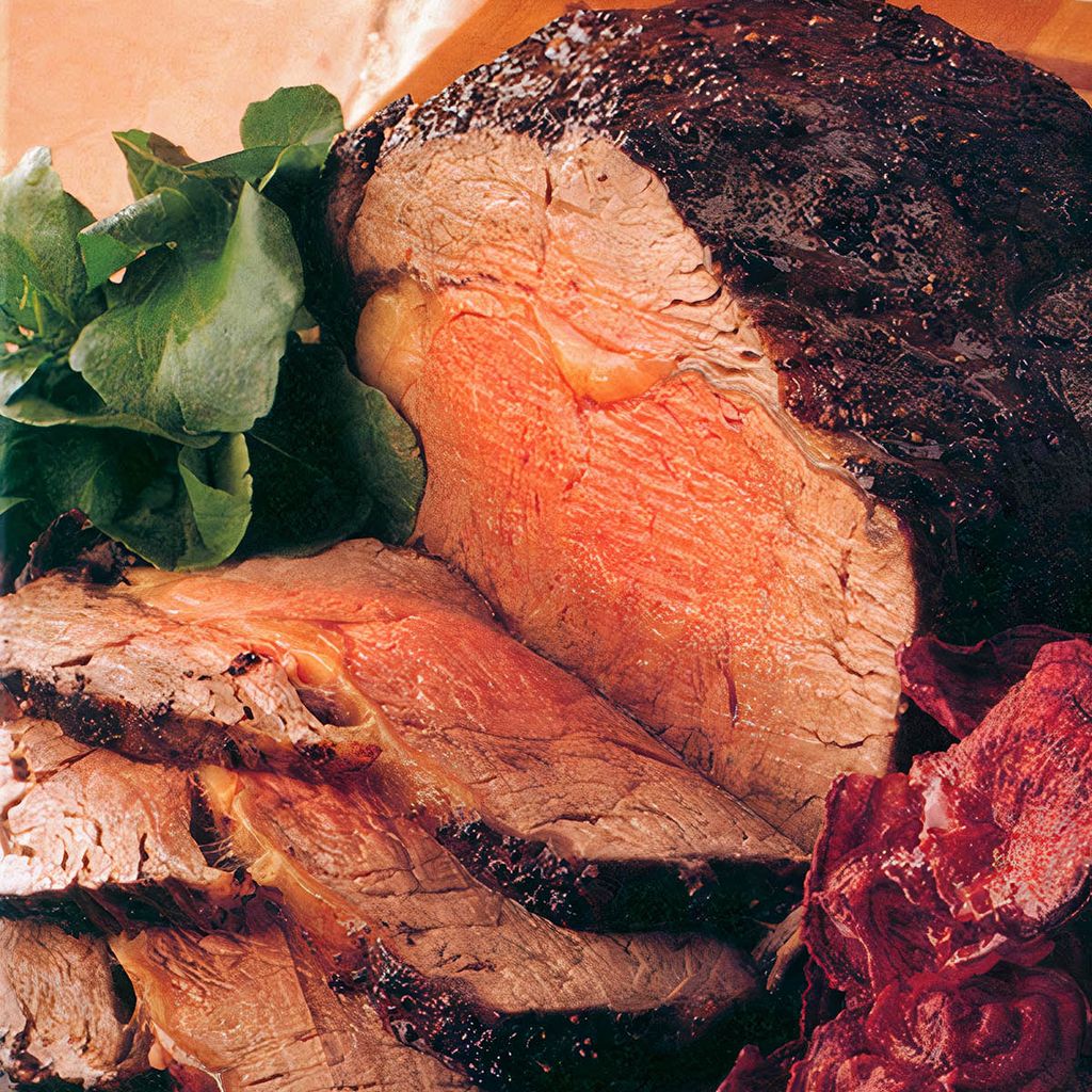 Peppered Roast Beef with Beetroot Crisps